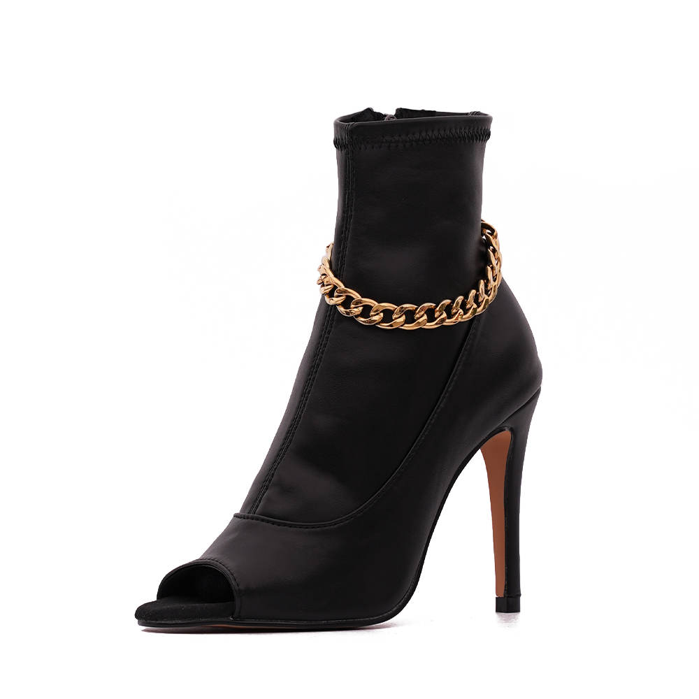 Ana ankle boots black vegan leather and gold chains Heels dance Joheela