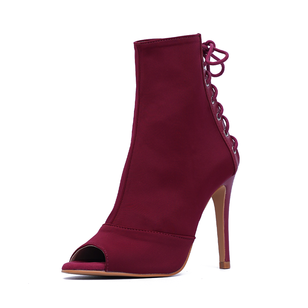 Burgundy open toe heels clearance